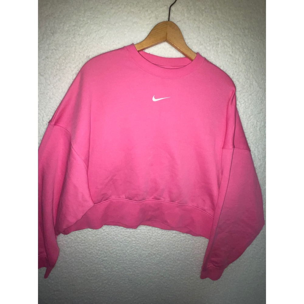 Nike Sportswear Essential Women Fleece Cropped Sweatshirt Pink m center swoosh - Picture 1 of 11